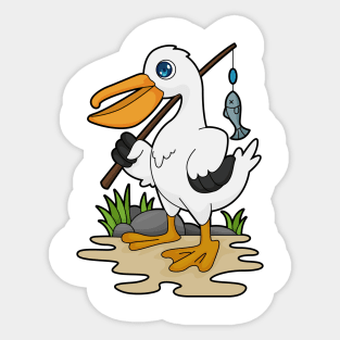 Pelican as Fisher with Fishing rod & Fish Sticker